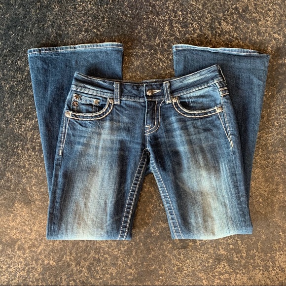 MISS ME Flare leg Denim Thick Stitch Jeans w/ fab sequin, design, Size 27 - Picture 2 of 11
